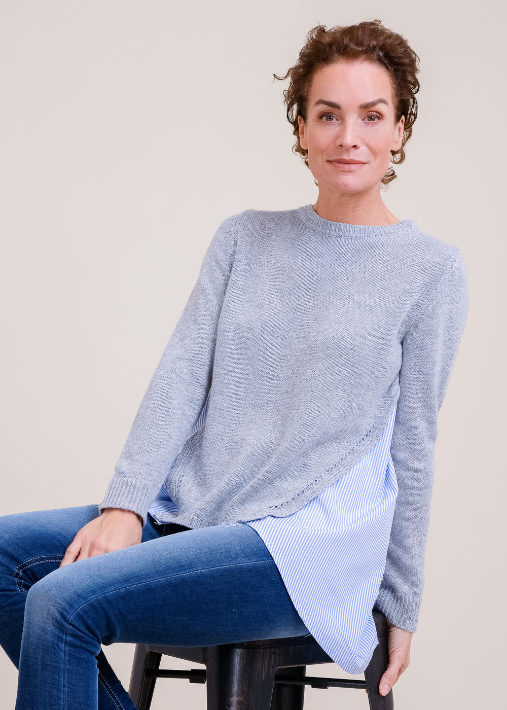 Outfit Pullover Mit Bluseneinsatz Oversize Pullover Blauen Pulli